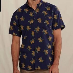 TOAD & CO Mattock ll SS Short Sleeve Button Up Shirt Dark Indigo Bouquet, XXL
